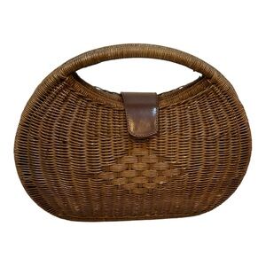 H&M Women’s Retro Look Bright Brown Wicker Rattan Purse Handbag